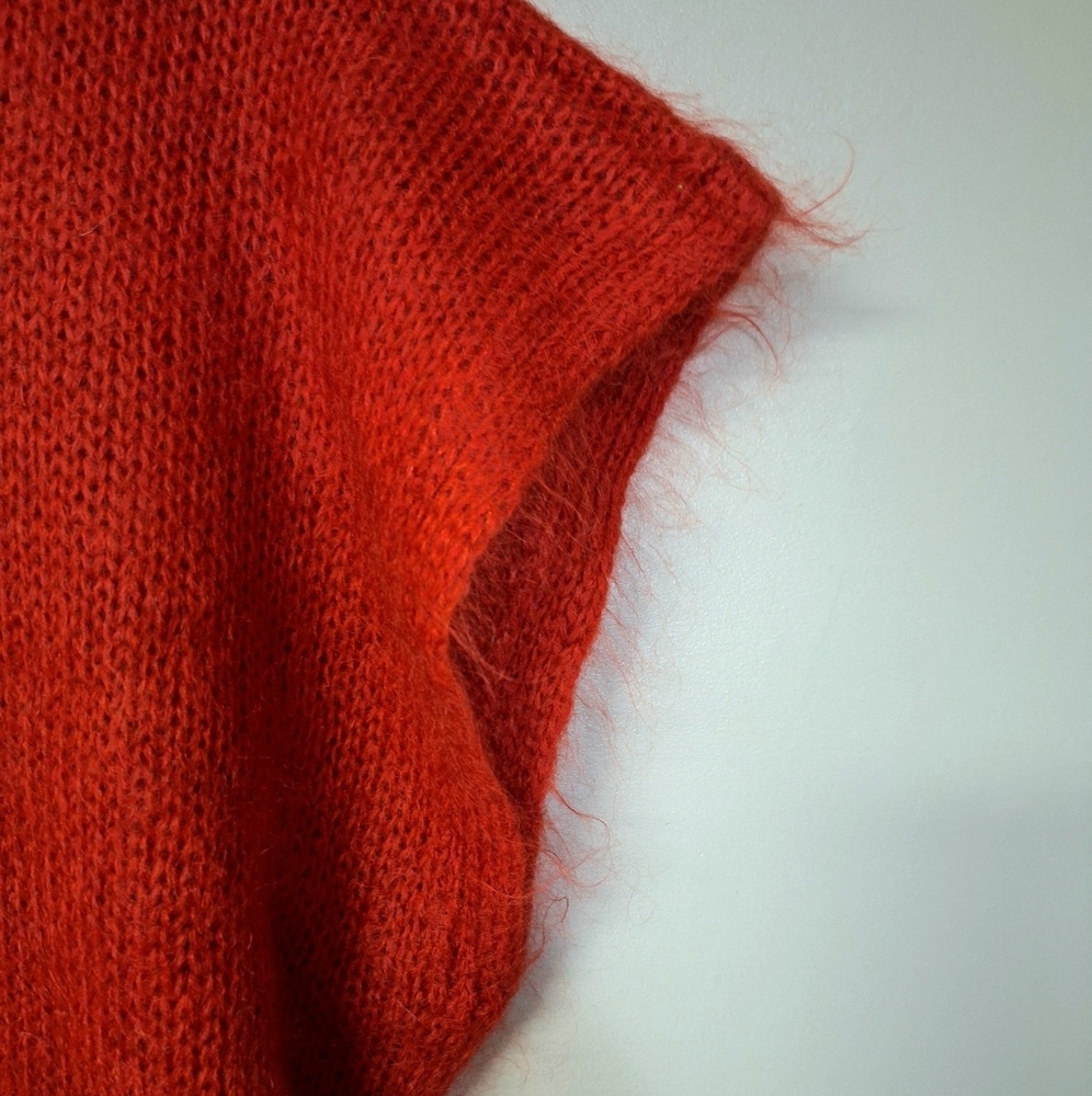 Vintage Cassidy Mohair Blend Cap Sleeve Oversize Crochet Knit Sweater Y2K Red - Picture 6 of 13